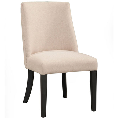 Dining Chair, Set of 2, Cream Color with Black Legs, Upholstered, Solid Rubberwood & Plywood Frame with Polyester Fabric, 1968-02 Brand: Alpine Furniture, Size: 21.5inW x 26inD x 36.5inH, Seat height:  19in/ 48cm, Material: Solid Rubberwood & Plywood Frame with Polyester Fabric, Color: Cream Color, Black Legs