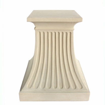 Fluted Glass Top Entry Table Round, Stone Base, TB-G2428-36 Brand: Anderson Teak, Size: 36inW x 36inD x 29.5inH, 24inW x 24inD (Base), Weight: 145lb, Shape: Round, Material: Base: Limestone, Top: 3/8" thick glass