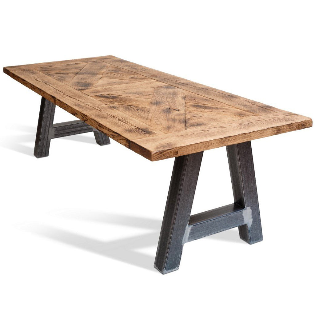 Rita Dining Table | Solid Wooden Planks, Handmade, Metal Base, SCANDI112 Brand: Maxima House, Size: 86.5inW x  39.4inD x  30.5inH, Weight: 331lb, Shape: Rectangular, Material: Top: Solid Oak Wood, Base: Metal, Seating Capacity: Seats 6-8 people, Color: Top: Natural Light Wood, Legs: Black