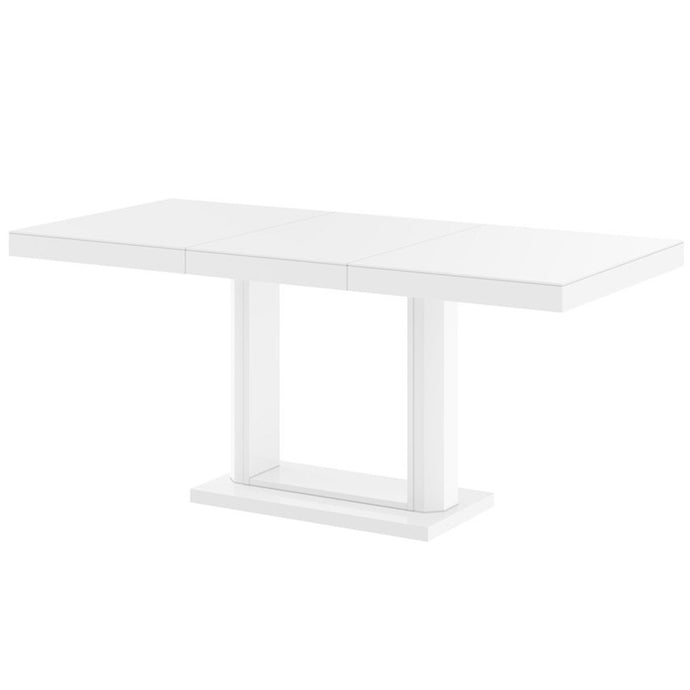 Quatro | 6 Seater White Modern Drop Leaf Dining Table, Extension Table, Rectangular, MDF, HU0047, Brand: Maxima House Size: 47inW x  31.5inD x  29.5inH, Extended: 61inW x  31.5inD x  29.5inH, Weight: 130lb, Shape: Rectangular, Seating Capacity: Seats 4-6 people, Color: White