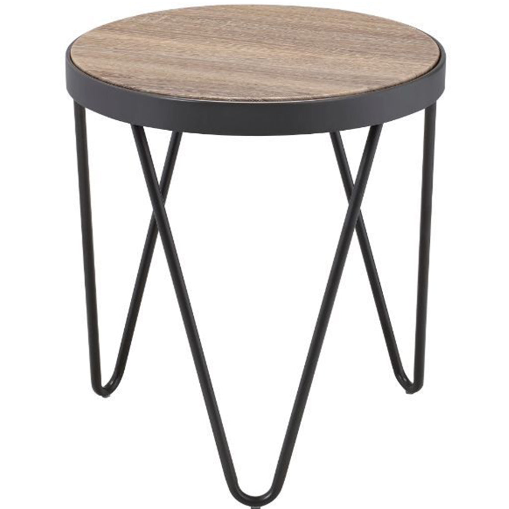 Rustic Industrial Style End Table, Particle Board Top, Metal Frame & Legs, 286246