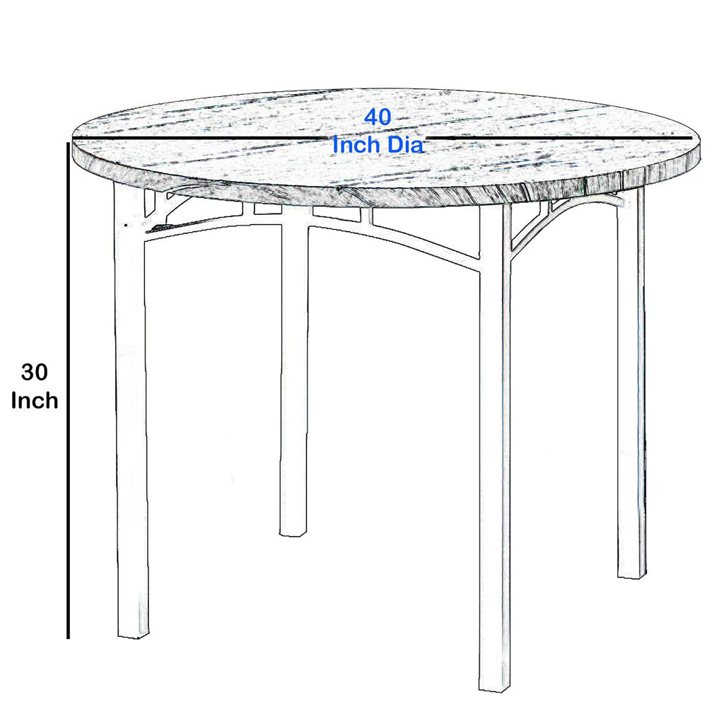 Benzara Industrial Dining Table, Round, Wooden Top, Metal Tubular Legs, Brown, BM207986 Size: 40inW x 40inD x 30inH; Seating Capacity: Seats 2-4 people; Color: Brown Weight: 71.01lb; Shape: Round; Material: Metal, Solid Wood and Veneer