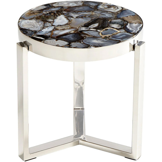 Geodance | Stone Round End Table Nickel Finish, 08985