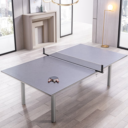 Convertible Ping Pong Dining Table, Gaming Table, Ping Pong Set Included, DT1700TT-DGRYDining table ping pong set included. Brand: Whiteline Modern Living; Size: 108inW x 60inD x 30inH; Weight: 440lb; Shape: Rectangular; Material: Top: Ceramic Glass; Frame and Legs: Metal Seating Capacity: Seats 6-8 people; Color: Dark Grey