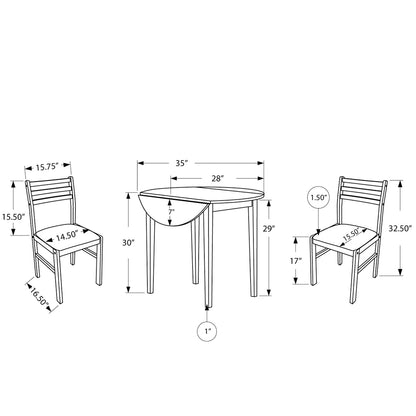 Dining Set, Round Double Drop Leaf Table & 2 Chairs, Solid Wood