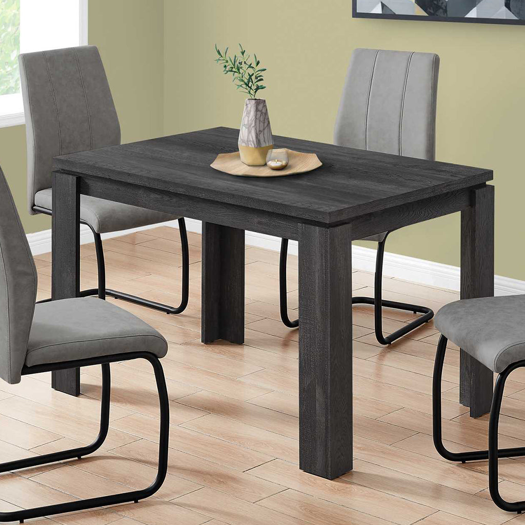 47" Black 6 Seater Dining Table, Rectangular, Reclaimed Wood, 4512839526003 Brand: Homeroots, Size: 47.25inW x  31.5inD x  30.5inH, Weight: 44lb, Shape: Rectangular, Material: Reclaimed Wood, Oak Finish, Seating Capacity: Seats 2-4, Color: Black