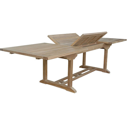 Bahama | 10-Foot Extension Outdoor Table, Rectangular, Teak Wood TBX-010R  Brand: Anderson Teak; Size: 118inW x 39inD x 29inH Weight: 185lb; Shape: Rectangular; Material: Teak Wood Seating Capacity: Seats 8-10 people; Color: Neutral teak color; light wood 