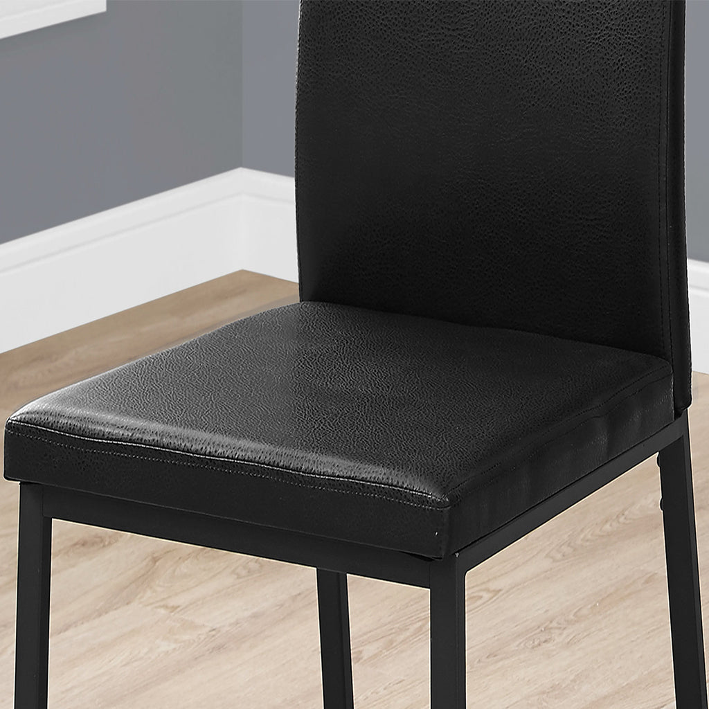 Set of 2 Dining Chairs, Black Faux Leather, Metal Frame