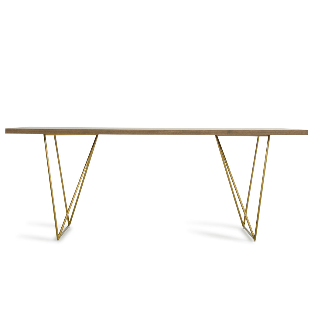 Tobacco Veneer Dining Table With Gold Legs, Rectangular, MDF Top, Brass Legs, 8 Seater, 283333