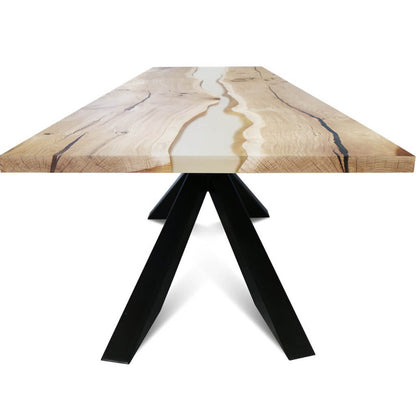 Edder-2X | Live Edge With Resin Dining Table, Rectangular, Oak, For 12, SCANDI037