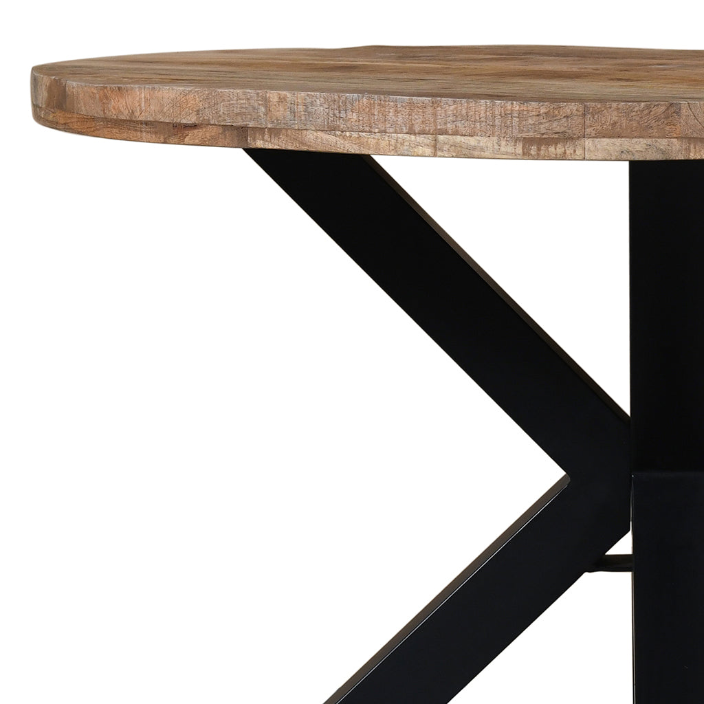 Arhan | Solid Wood Round Dining Table, Mango Top, Iron Base, 4 Seater, 201-580NT