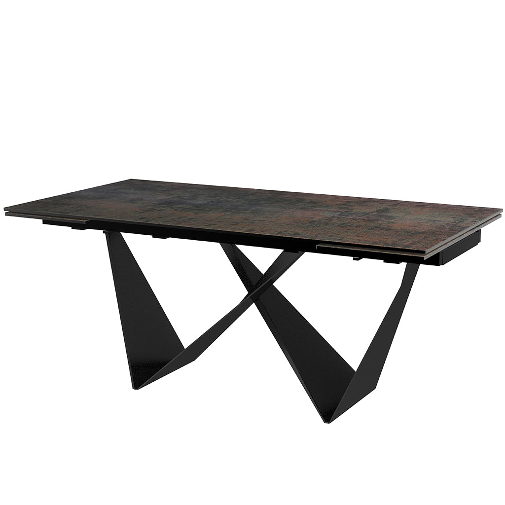 Jack | Luxury Dining Room Table, Matte Black Dining Table, DT1635E-BLK Extendable elegant matte black dining table. Free shipping from warehouse in USA. Brand: Whiteline Modern Living Size: 71/102inW x 35inD x 30inH; Weight: 301lb; Shape: Rectangular Material: Top: Glass & Ceramic; Base: Matte Black Powder Coated Metal Seating Capacity: Seats 6-8 people; Color: Matte Black