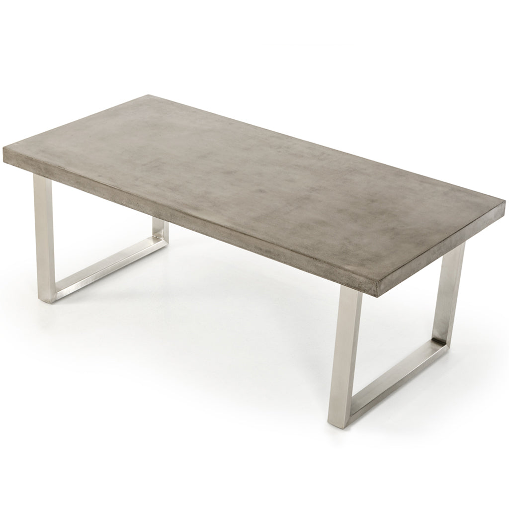 Light Gray Concrete Dining Table For 8, Rectangular, Stainless Steel Base, 689805030179 Brand: Homeroots, Size: 79inW x  39inD x  30inH, Weight: 156lb, Shape: Rectangular, Material: Top: Concrete, Legs: Stainless Steel, Seating Capacity: Seats 6-8 people ,Color: Light Grey