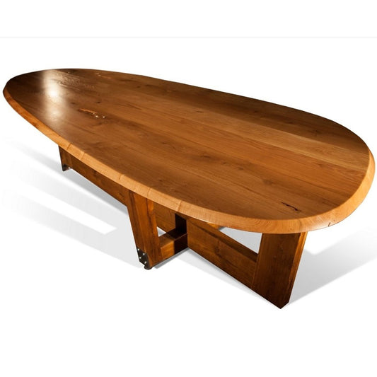 Ottis Handmade Dining Table, Solid Wood Beams, Sturdy Oval Table For 8, SCANDI077 Brand: Maxima House Size: 110inW x  47inD x  29.5inH, Weight: 280lb, Shape: Oval, Material: Solid Oak Wood, Seating Capacity: Seats 6-8 people, Color: Natural Dark Wood