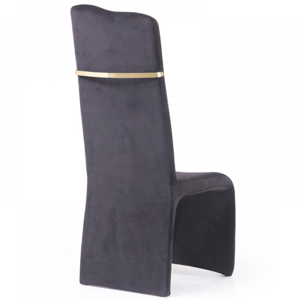 Set of 2 Dining Chairs, Black Velvet, Champagne Gold Stainless Steel