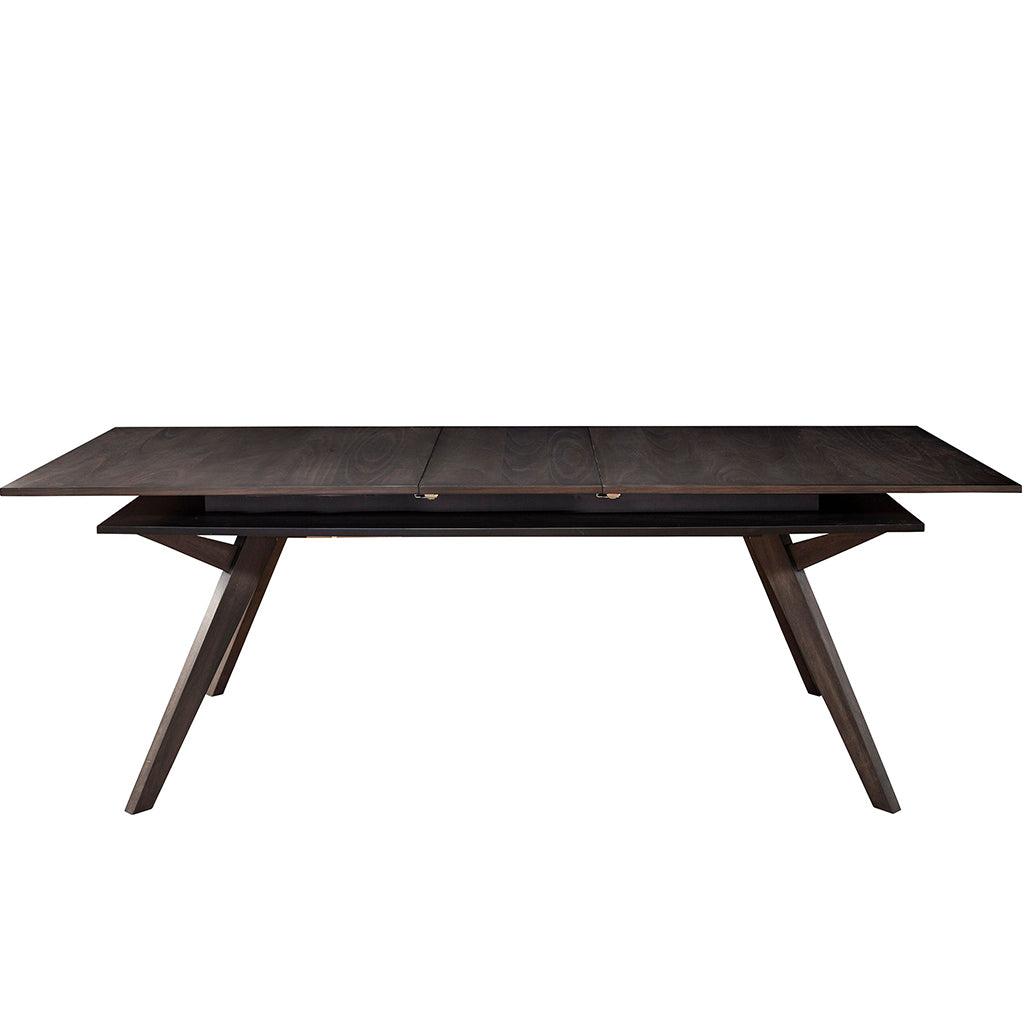 Lennox Extendable Table With Storage, Extendable Table For 8, Extension Dining Table Contemporary, Rectangular, Rubberwood, Mindi Veneer, 5164-01 Brand: Alpine Furniture Size: 71inW x 35.5inD x 30inH; Extended: 87inW x 35.5inD x 30inH Weight: 163lb; Shape: Rectangular; Material: Rubberwood Solids & Mindi Veneer Seating Capacity: Seats 6-8 people; Color: Dark Tobacco