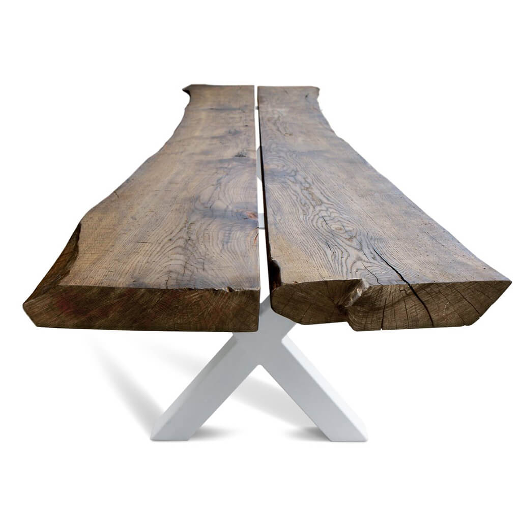 Ligram | Narrow Live Edge Dining Table, Solid Oak Wood, Metal Legs, 14 Seater, SCANDI062