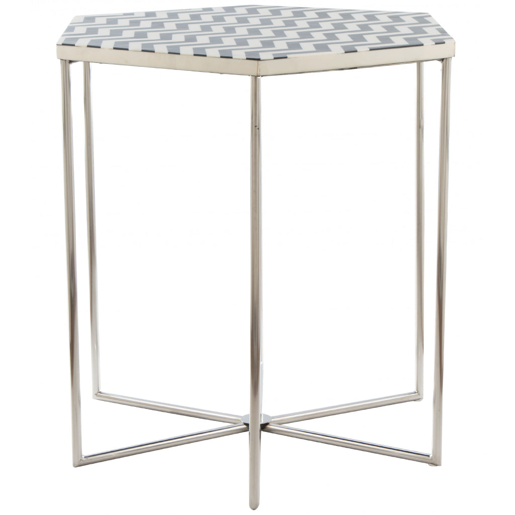 Forma | Black and White Metal End Table, Octagonal, Stainless Steel, 394588