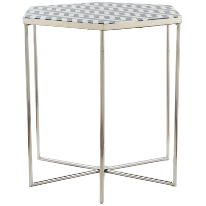 Forma | Black and White Metal End Table, Octagonal, Stainless Steel, 394588