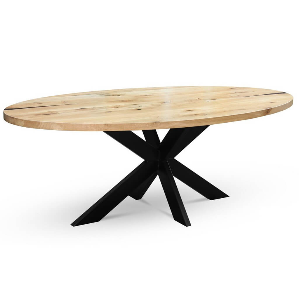 Maxima House Ronda-XM dining table with an oval top and spider-like metal base showcasing a unique design.