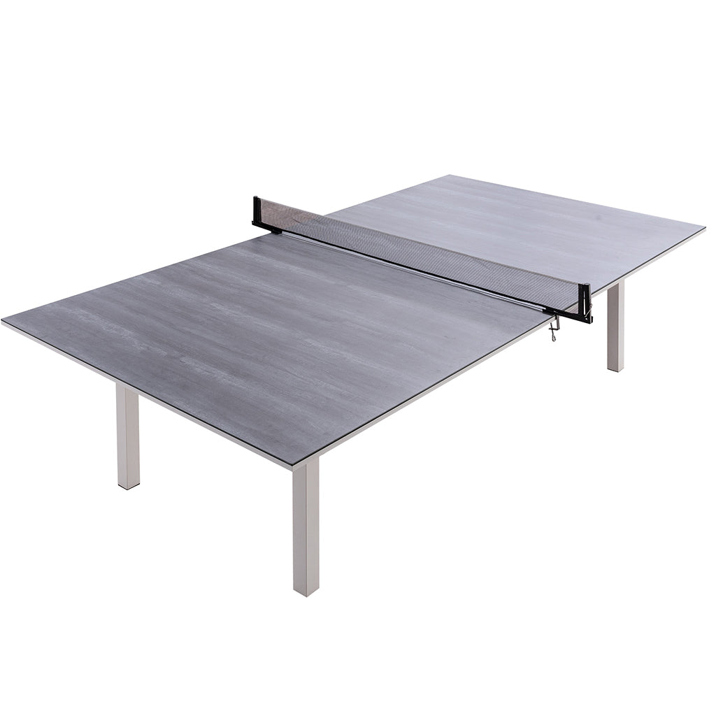 Have fun with our dining and table tennis table! Ping pong set included. Ping pong dining table modern indoor table. Dining table ping pong set included. Brand: Whiteline Modern Living; Size: 108inW x 60inD x 30inH; Weight: 440lb; Shape: Rectangular; Material: Top: Ceramic Glass; Frame and Legs: Metal Seating Capacity: Seats 6-8 people; Color: White, DT1700TT-WHT