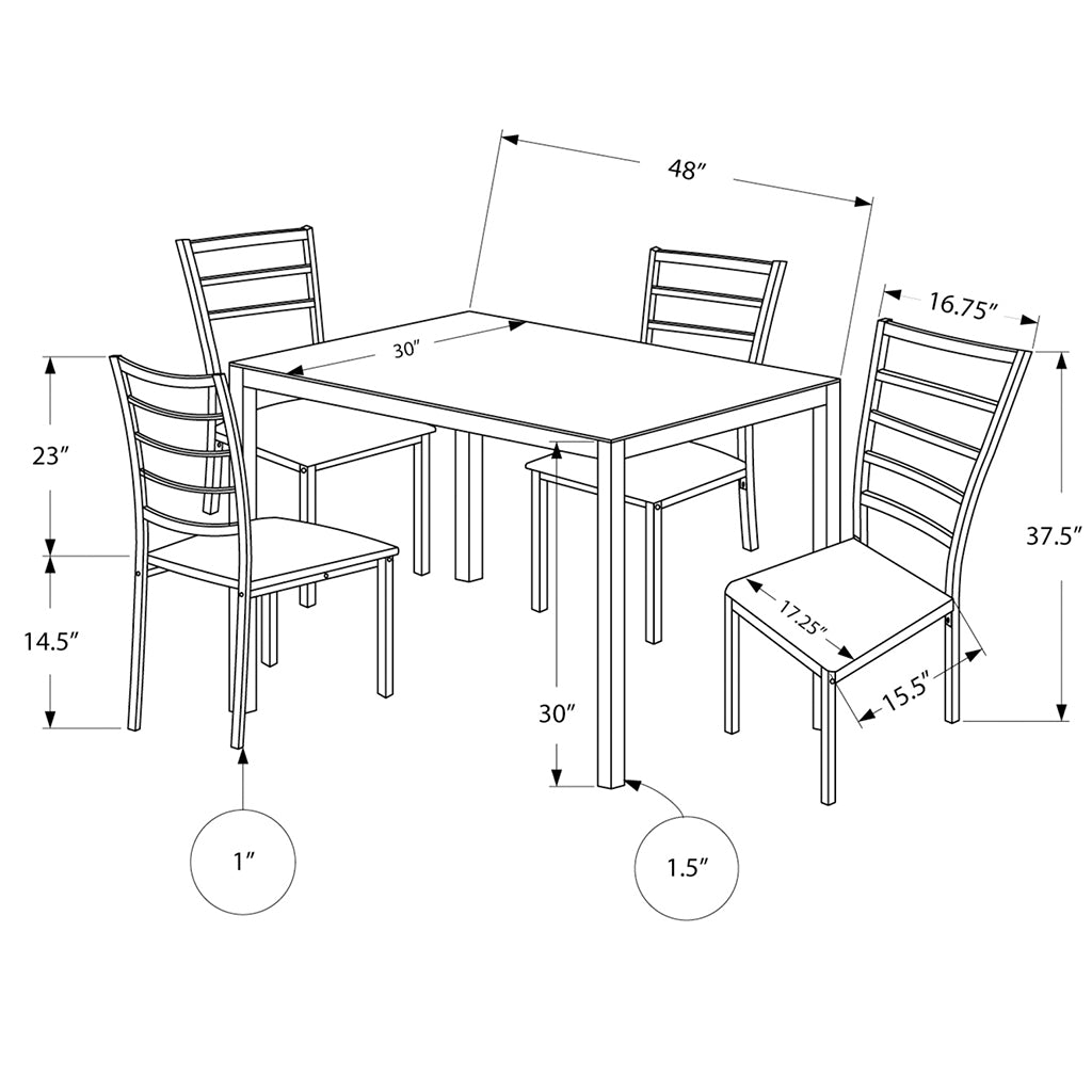 Frosted Glass Rectangular Table With Metal Base Dining Set With Chairs, Gray Color, 332572, Brand: Homeroots, Table Size: 48inW x 30inD x 30inH, Chair Size: 17.25inW x 23inD x 37.5inH, Seat Height: 14.50in, Table Shape: Rectangular, Material: Frosted Glass & Metal Base, Faux Leather Seat With Metal Frame & Legs Chairs, Seating Capacity: Seats 4, Color: Light & Dark Gray