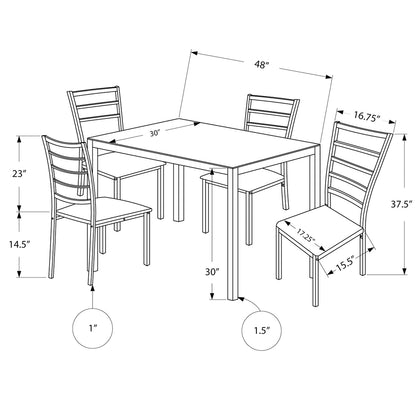 Frosted Glass Rectangular Table With Metal Base Dining Set With Chairs, Gray Color, 332572, Brand: Homeroots, Table Size: 48inW x 30inD x 30inH, Chair Size: 17.25inW x 23inD x 37.5inH, Seat Height: 14.50in, Table Shape: Rectangular, Material: Frosted Glass & Metal Base, Faux Leather Seat With Metal Frame & Legs Chairs, Seating Capacity: Seats 4, Color: Light & Dark Gray