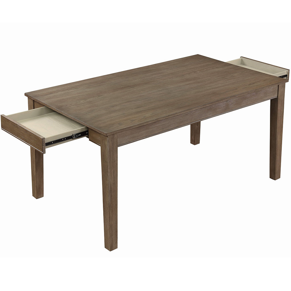 Transitional Style Dining Table with Two Drawers, Rectangular, Wooden, Brown, BM220935 Size: 60inW x 37inD x 30.25inH, Weight: 79.5lb; Shape: Rectangular; Material: Solid Wood and Veneer, Chemicals: Formaldehyde; Seating Capacity: Seats 4-6 people; Color: Brown