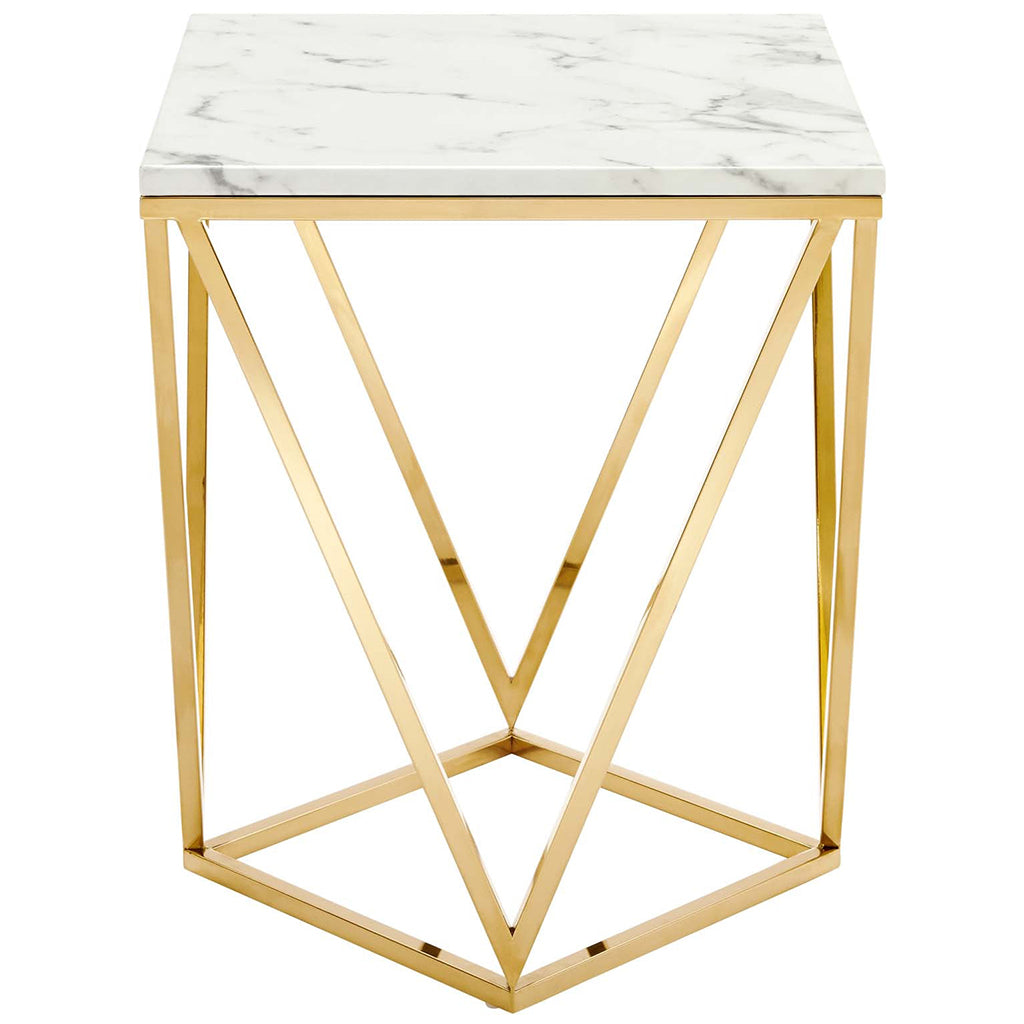 Vertex | 18" Marble Gold End Table, Stainless Steel Base, EEI-4206-GLD-WHI