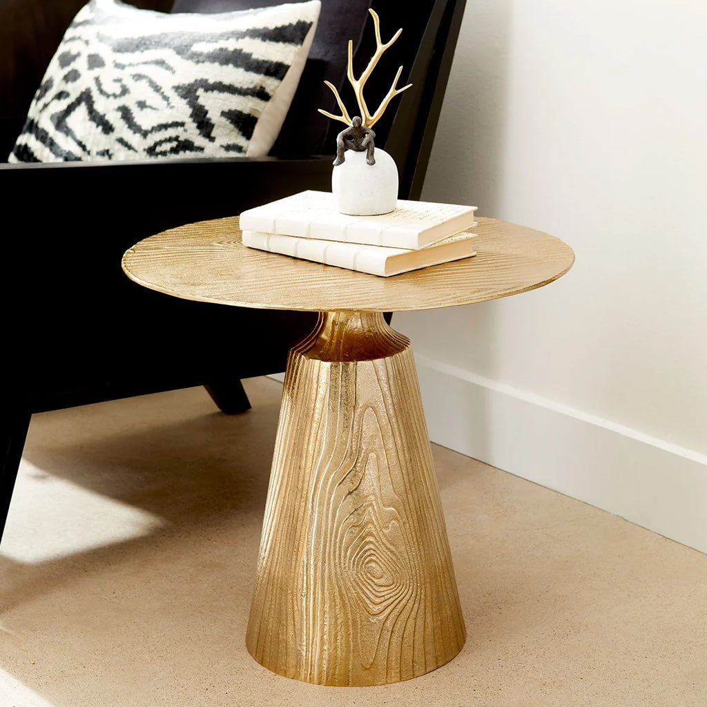 Oregonia | Round Brass Pedestal End Table, Aluminum, 10628