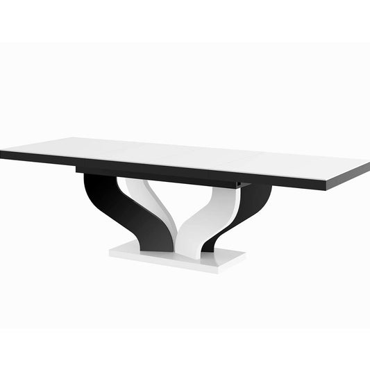 Viva | 100 inch Double Extendable Dining Table, Rectangular, HU0039 Brand: Maxima House Size: 63inW x  35inD x  30inH, Extended: 82- 101inW x  35inD x  30inH, Weight: 258lb Shape: Rectangular, Seating Capacity: Seats 8-10 people, Color: Black & White