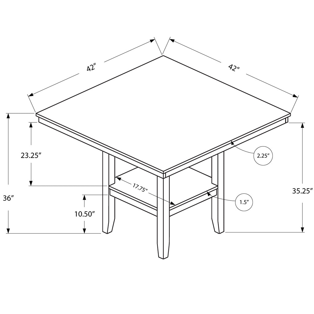 42 Inch Square Wooden Table For 4, Solid Wood & Veneer, Dark Brown, 4512839707747 Brand: Homeroots, Size: 42inW x 42inD x 36inH, Weight:  68lb, Shape: Square, Material: Solid wood, Seating Capacity: Seats 2-4 people, Color: Dark Brown