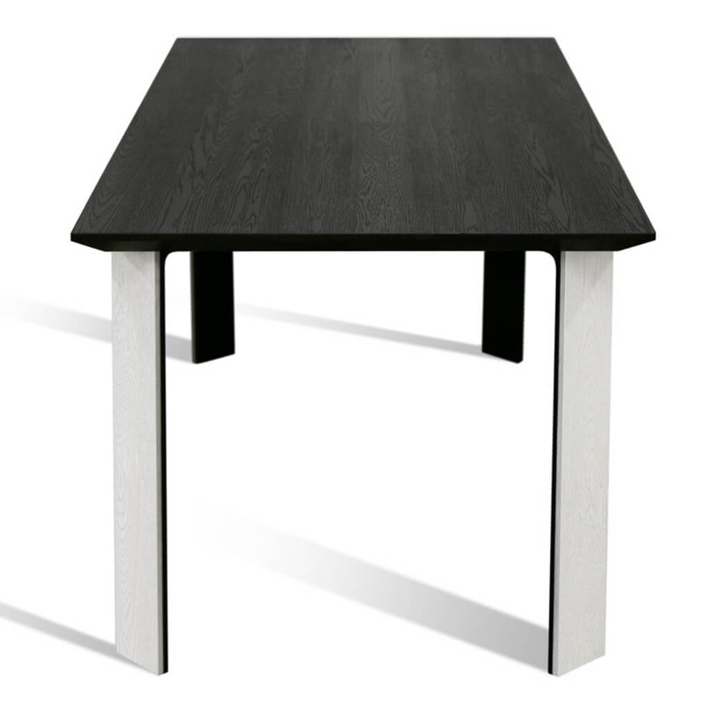 Maxima House Kasako-BW Dining Table featuring a black tabletop and white legs, showcasing a modern and elegant design.