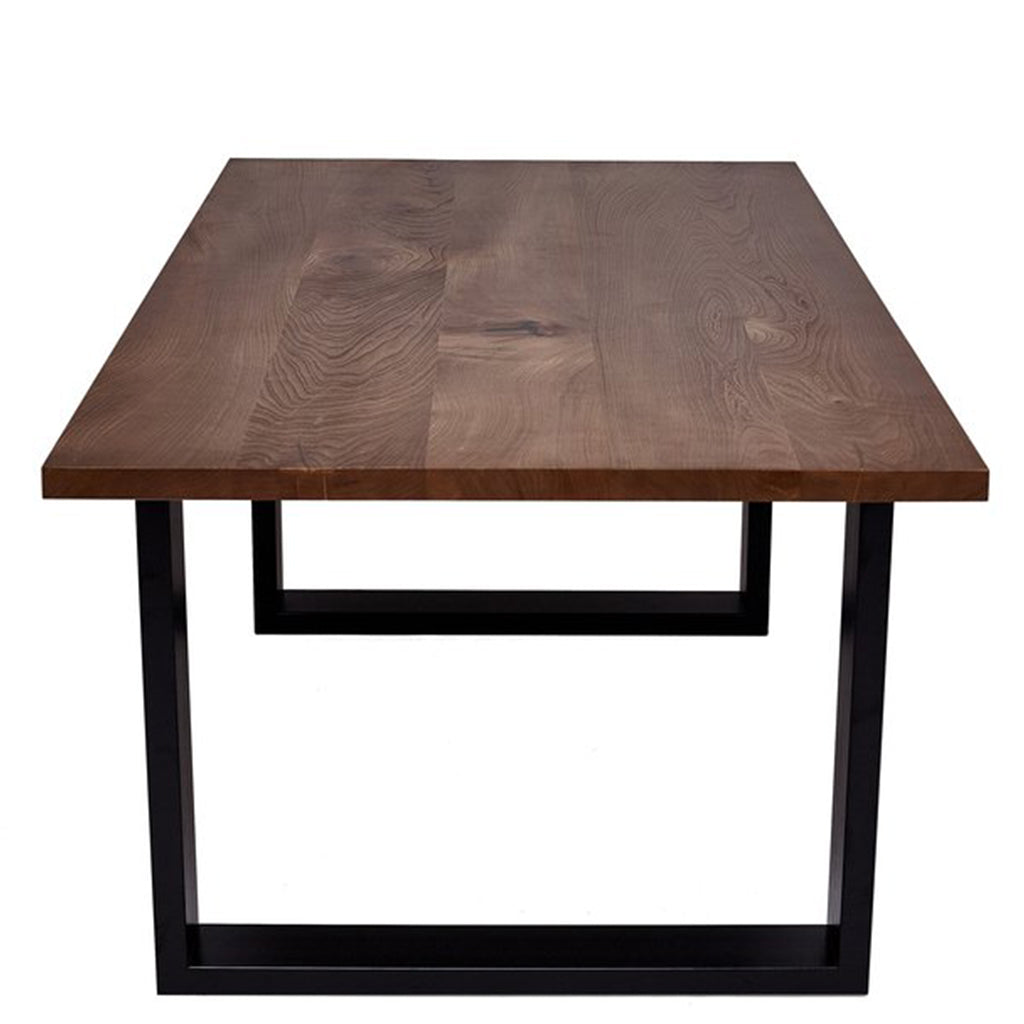 Napoli | Solid Wood Table With U Shape Metal Legs For 8, Rectangular, Solid Oak Wood, MH006 Brand: Maxima House, Size: 74.4inW x  38.9inD x  29.5inH, Weight: 145.4lb Shape: Rectangular, Material: Top: Solid Oak Wood, Legs: Metal Seating Capacity: Seats 6-8 people, Color: Top: Dark Wood Color, Base: Black 