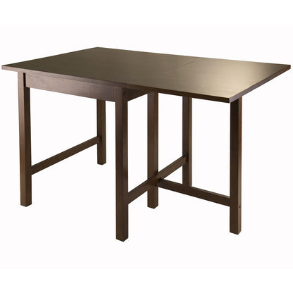 Winsome Lynden Drop Leaf Dining Table, Rectangular, Walnut Wood Finish 94048; Size: 30inW x 30inD x 29.53inH, Extended: 48inW x 30inD x 29.53inH, Weight: 50lb, Shape: Rectangular, Material: Walnut Wood Finish, Seating Capacity: Seats 4-6 people, Color: Dark wood color, Assembly Required: Yes, Avoid Power Tools! Weather Resistant: No