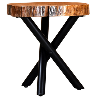 Shlok | Live Edge Tree Stump End Table, Acacia Top, Metal Legs, 501-516BK