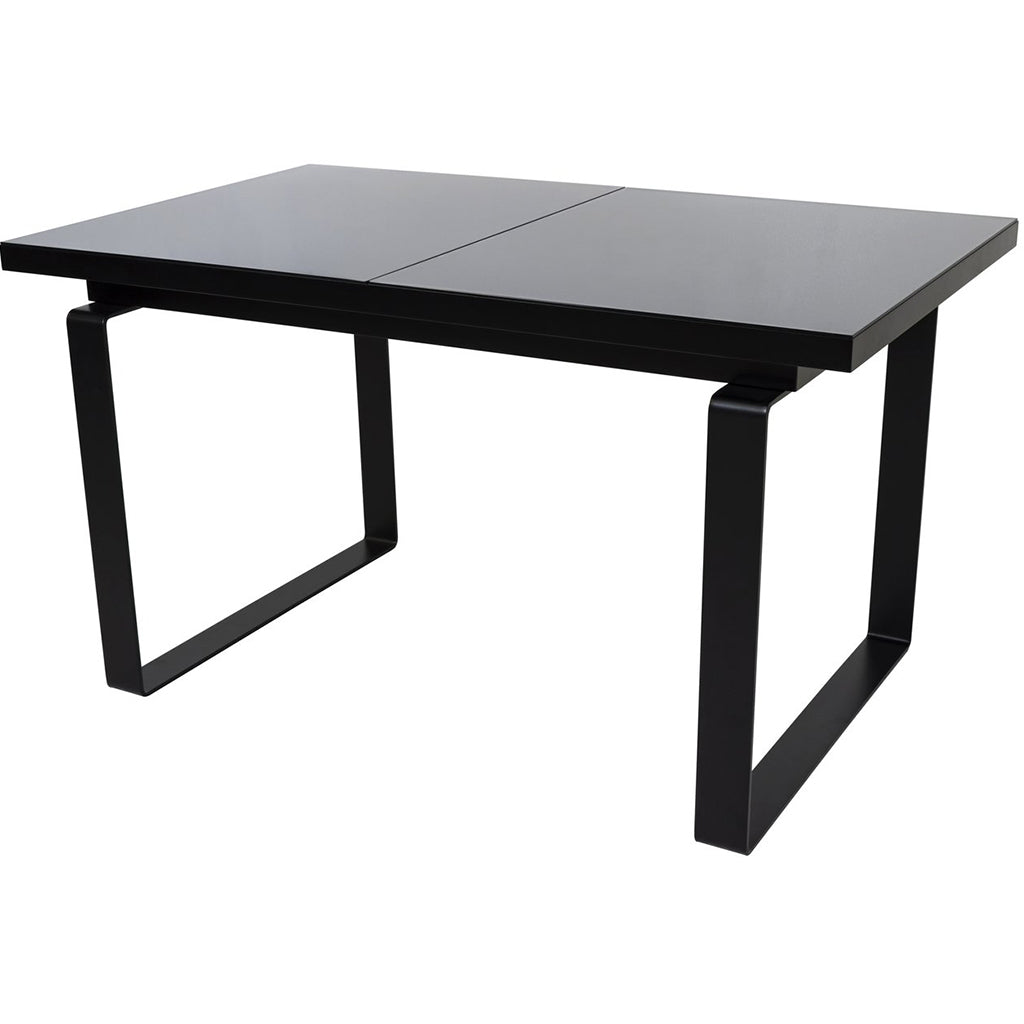 Simple | Dining Room Table With Extension Leaf, Black, Metal Glass, DT0027 Brand: Maxima House Size: 55.1inW x  33.4inD x  29.5inH, Extended: 74.8inW x  33.4inD x  29.5inH Weight: 187.3lb, Shape: Rectangular, Top: Tempered Glass, Frame: Wood, Base: Metal, Seating Capacity: Seats 4-6 people, Color: Black