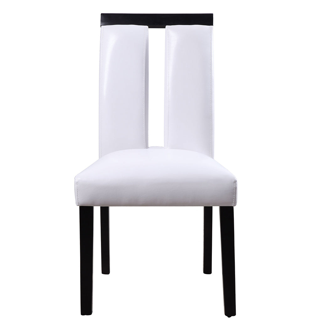 White Faux Leather Upholstered Seat, Wood Base Dining Chair