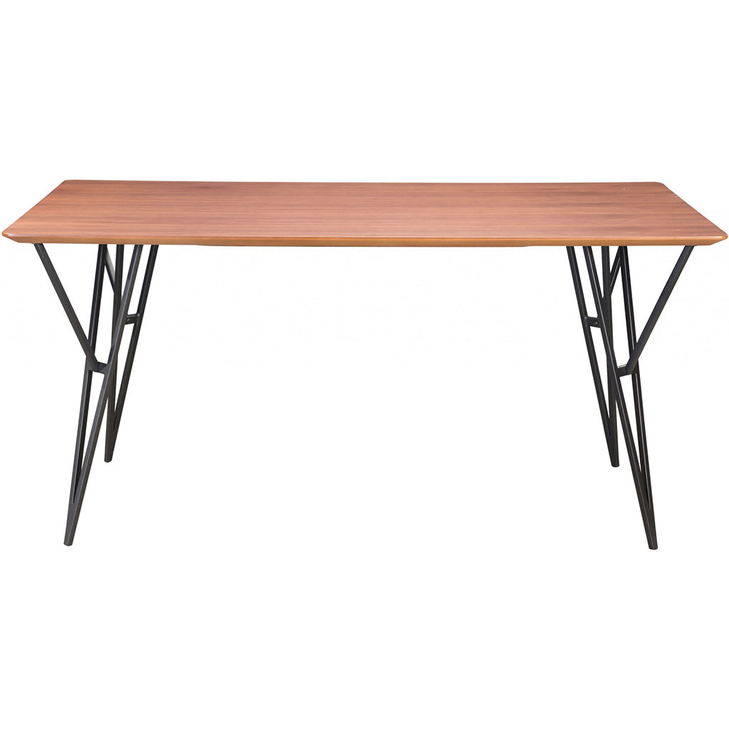 Rectangular 6 Seater Light Wood Color Dining Table, MDF, Walnut Veneer, Stainless Steel Legs, 4512839545271, Brand: Homeroots, Size: 63inW x  35.4inD x  29.9inH, Weight:  90lb, Shape: Rectangular, Material: Top: MDF with Walnut Veneer, Legs: Stainless Steel, Seating Capacity: Seats 4-6 people, Color: Top:  Natural Wood Color, Base: Black