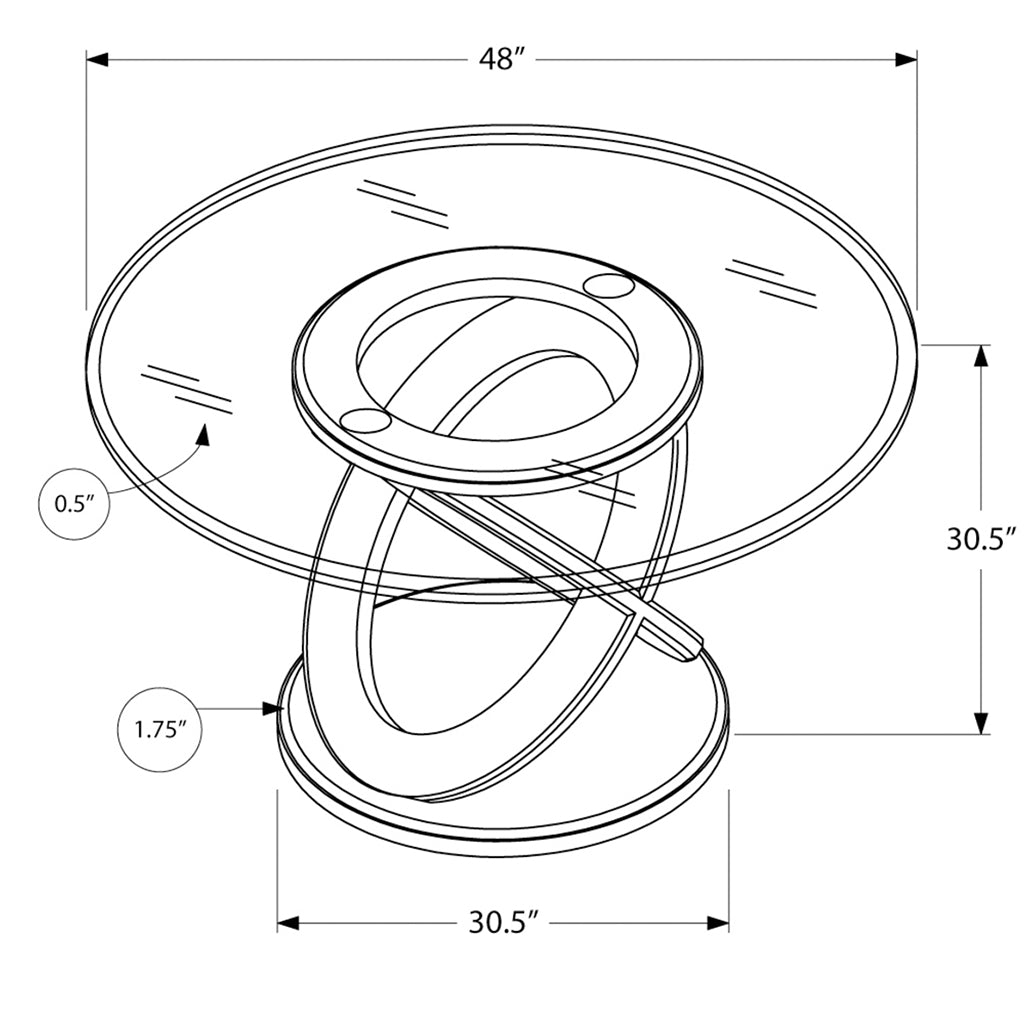 48 Inch Solid Wood & Glass Round Dining Table, 4 Seater, Unique Design, 4512839650081, Brand: Homeroots, Size: 48inW x 48inD x 30.5inH, Weight: 116lb, Shape: Round, Material: Top: Tempered Glass, Base: Solid Wood, Seating Capacity: Seats 2-4 people, Color: Dark Brown