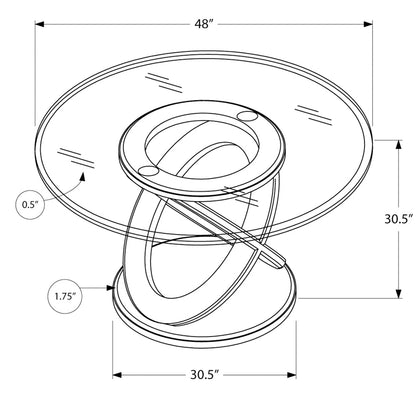 48 Inch Solid Wood & Glass Round Dining Table, 4 Seater, Unique Design, 4512839650081, Brand: Homeroots, Size: 48inW x 48inD x 30.5inH, Weight: 116lb, Shape: Round, Material: Top: Tempered Glass, Base: Solid Wood, Seating Capacity: Seats 2-4 people, Color: Dark Brown