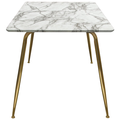 47" x 32" Chance Dining Table, Faux Marble Top, Metal Base, 4 Seater