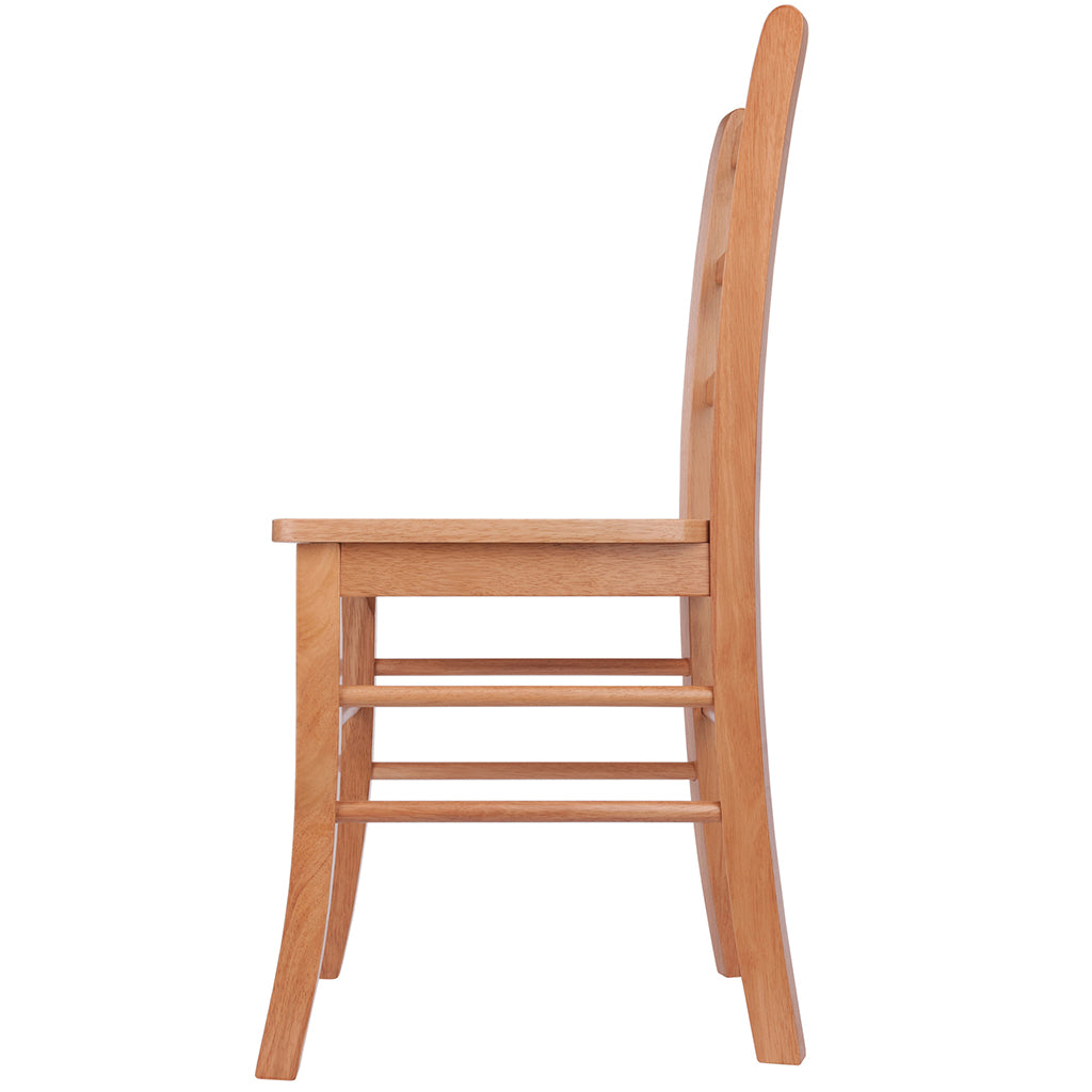 Solid oak wood dining chairs with a classic ladder-back design and light oak finish, set of 2