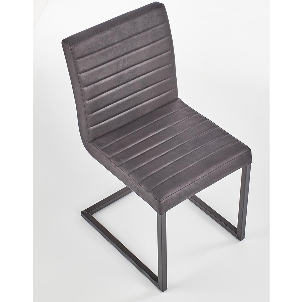 Gray leather dining chairs with powder-coated steel legs