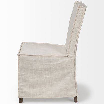 Cream Fabric Slip Cover With Brown Wooden Base Dining Chair