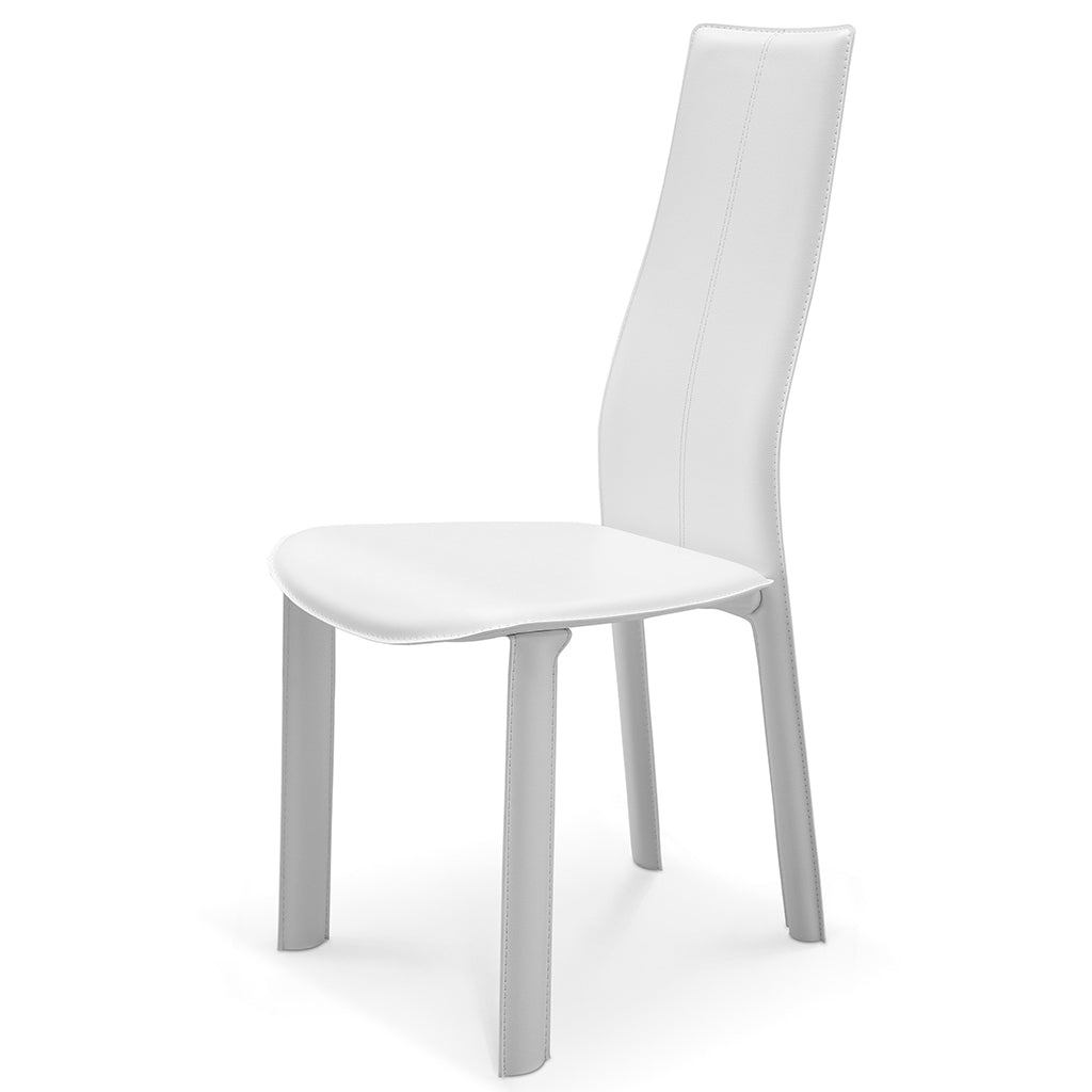 Allison | Dining Chair, Set of 4, White, Leather, Metal Legs, DC1004H-WHT Brand: Whiteline Modern Living Size: 18inW x 23inD x 41inH, Seat Height:  18in/ 46cm Weight: 73lb, Material: Leather, Color: White