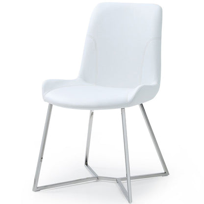 Aileen | Dining Chair, Set of 2, White, Faux Leather, Stainless Steel Base, DC1480-WHT Brand: Whiteline Modern Living Size: 24inW x 20inD x 34inH, Seat Height:  18in/ 46cm Weight: 14lb, Material: Faux leather & polished stainless steel base Color: White, Legs: Grey, Assembly Required: No, Weather Resistant: No