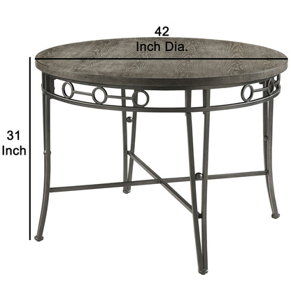 Round Dining Table Grey with Geometric Metal Accents, BM214971