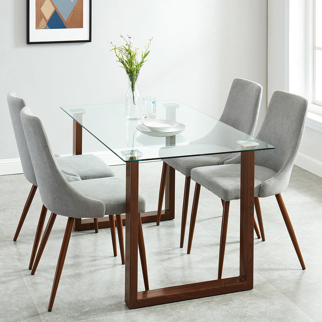 Franco | Contemporary Dining Table Glass, Metal Legs, Walnut Finish, 201-454WAL