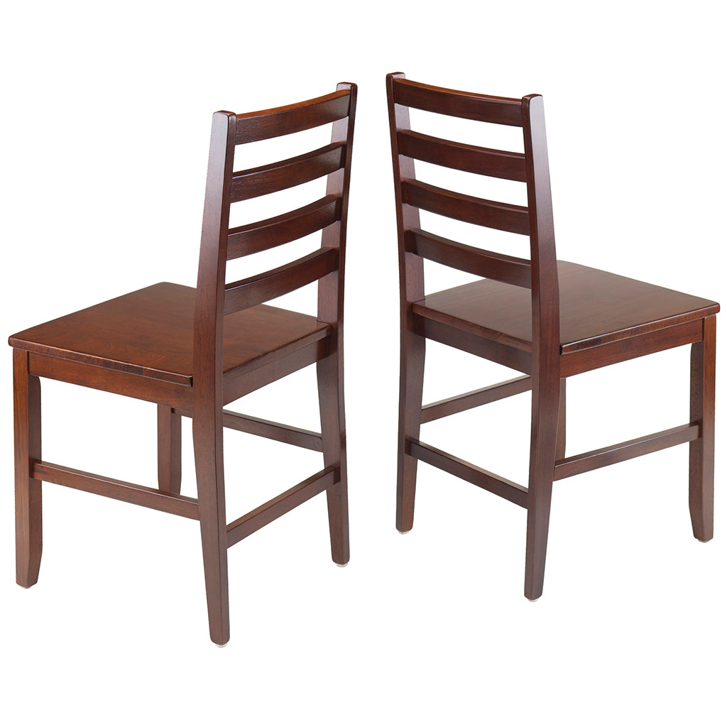 Set of two solid walnut wood ladderback dining chairs with a classic four-slat design and rich walnut finish, ideal for any dining area